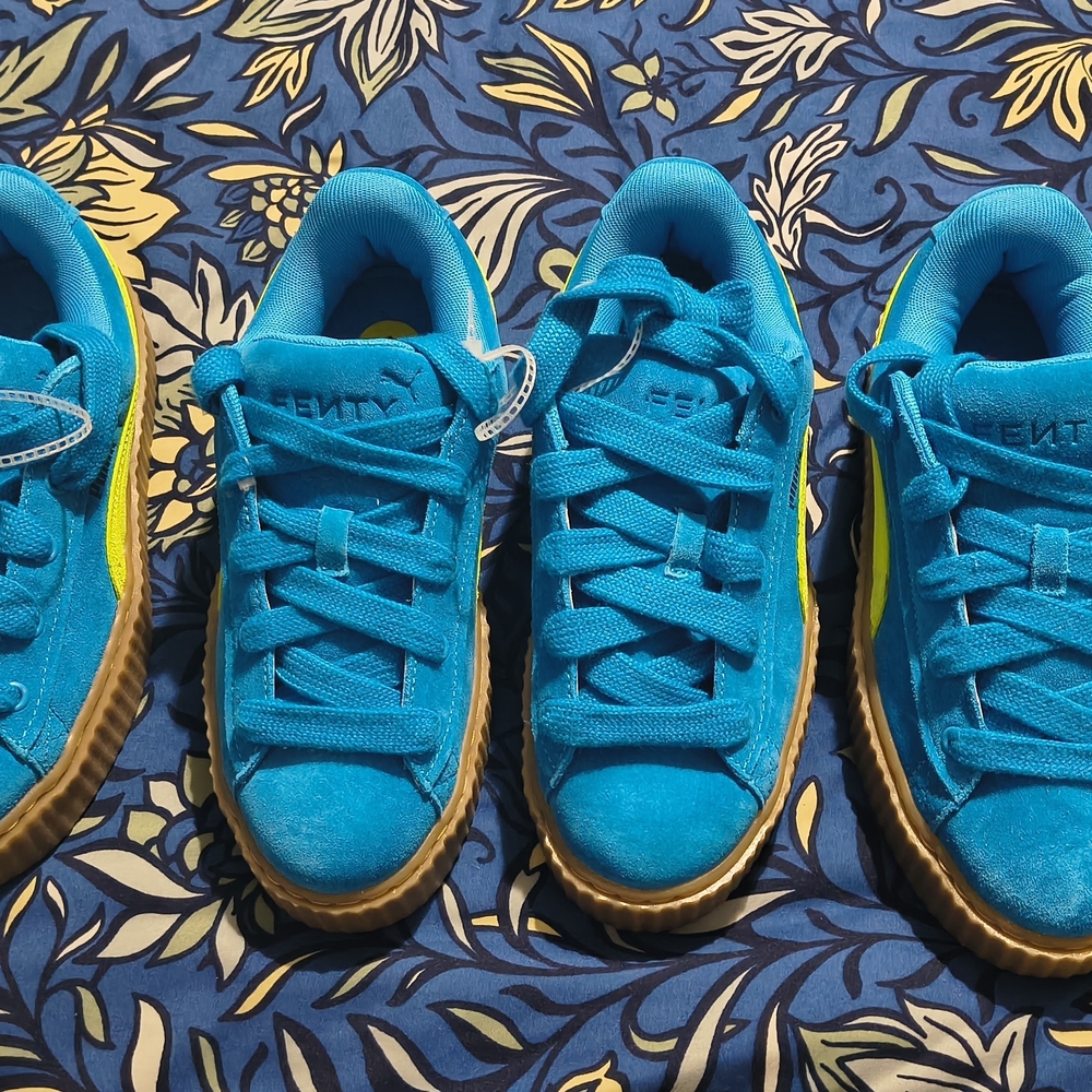 $50/Each. Fenty X Puma Kids Turquoise Blue Sneakers with Gum Sole